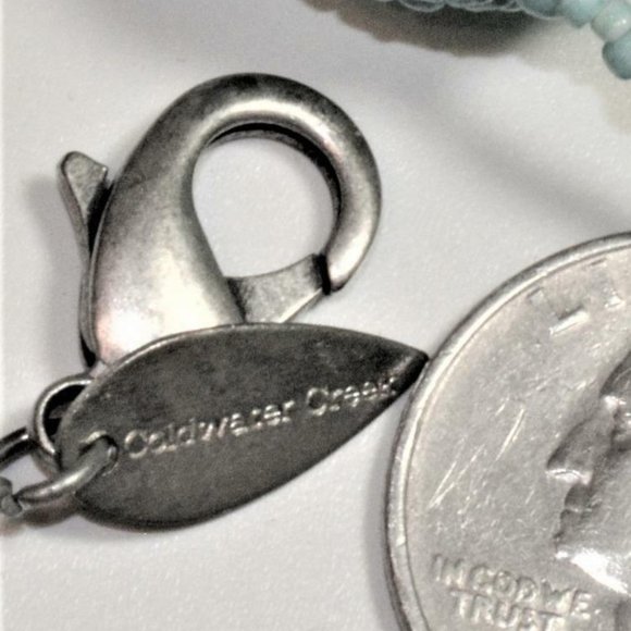 COLDWATER CREEK Spherical Silver tone Turquoise Glass Seed Beads 34" Nec… - Picture 3 of 5